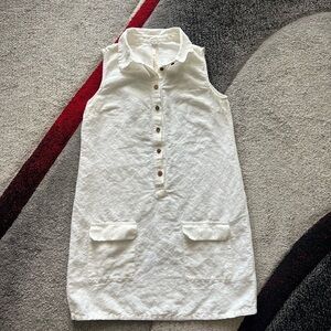 Uncle Frank White Linen Wooden Button Front Sleeveless Shift Dress